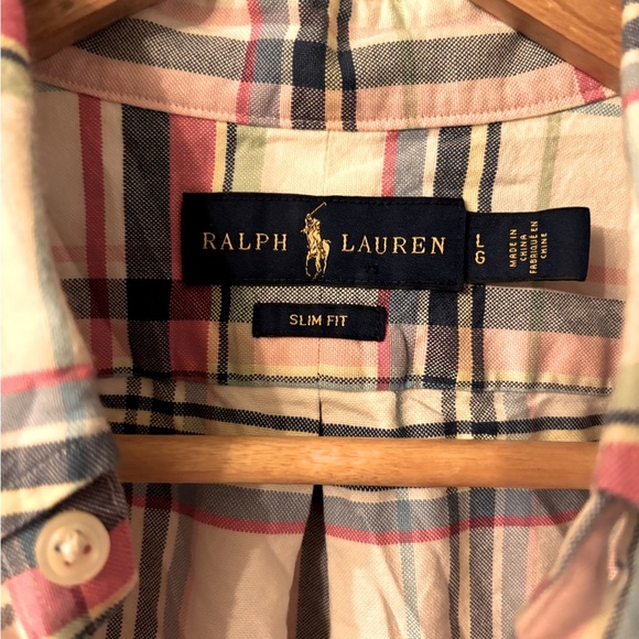 Men’s Ralph Lauren Short Sleeve Plaid Shirt Slim Large - Picture 2 of 3